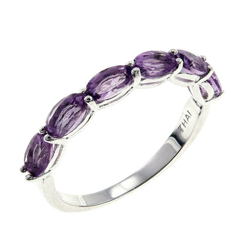 SEVILLA SILVER BEAUTIFUL AMETHYST 6-STONE BAND RING, 7, NIB